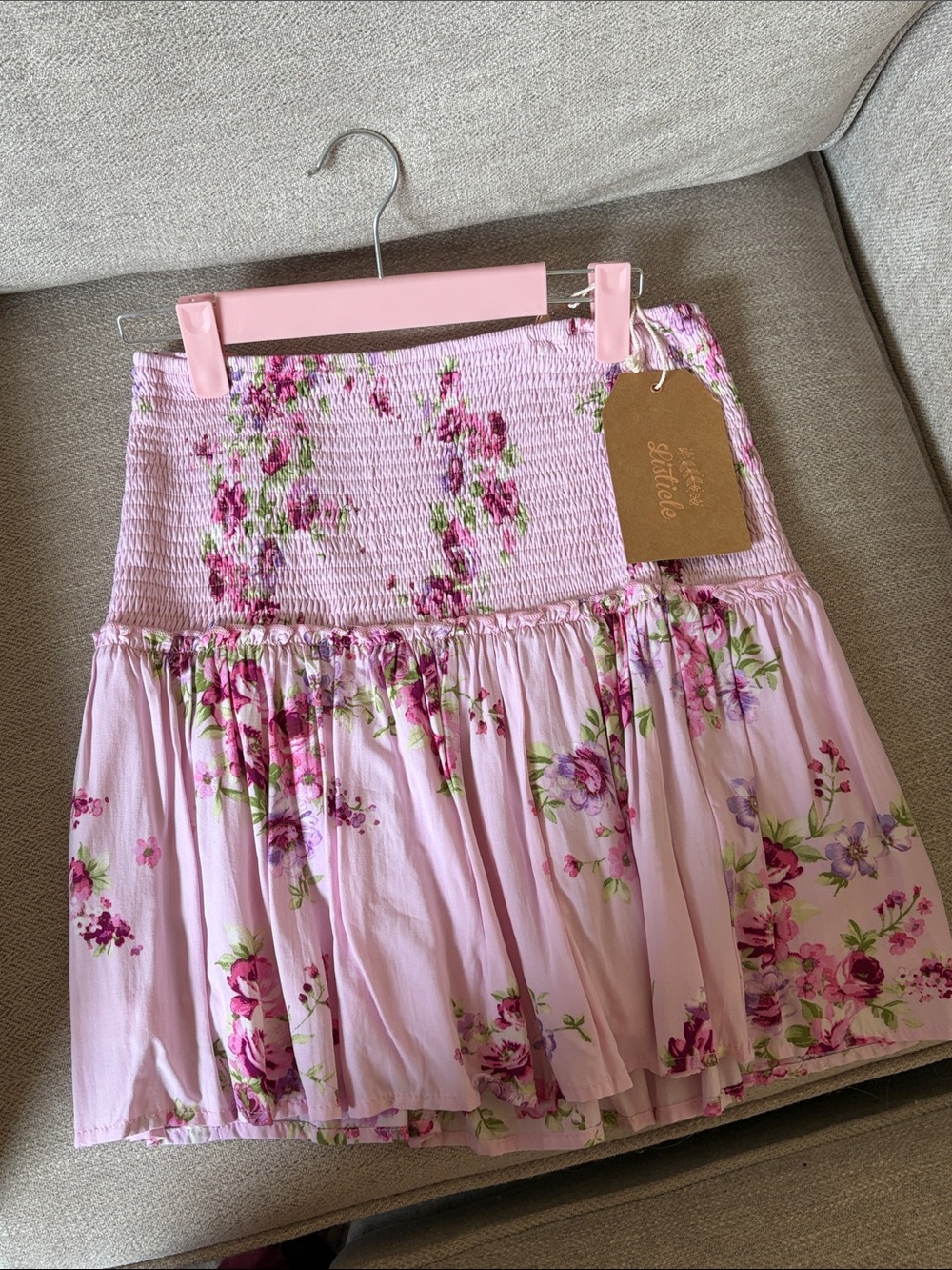 Listicle Pink Floral Smocked Skirt